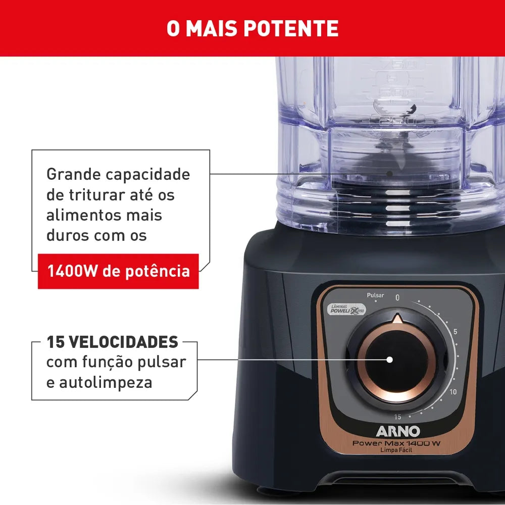 Liquidificador Power Max Autolock 1400W Cinza Chumbo LN81
