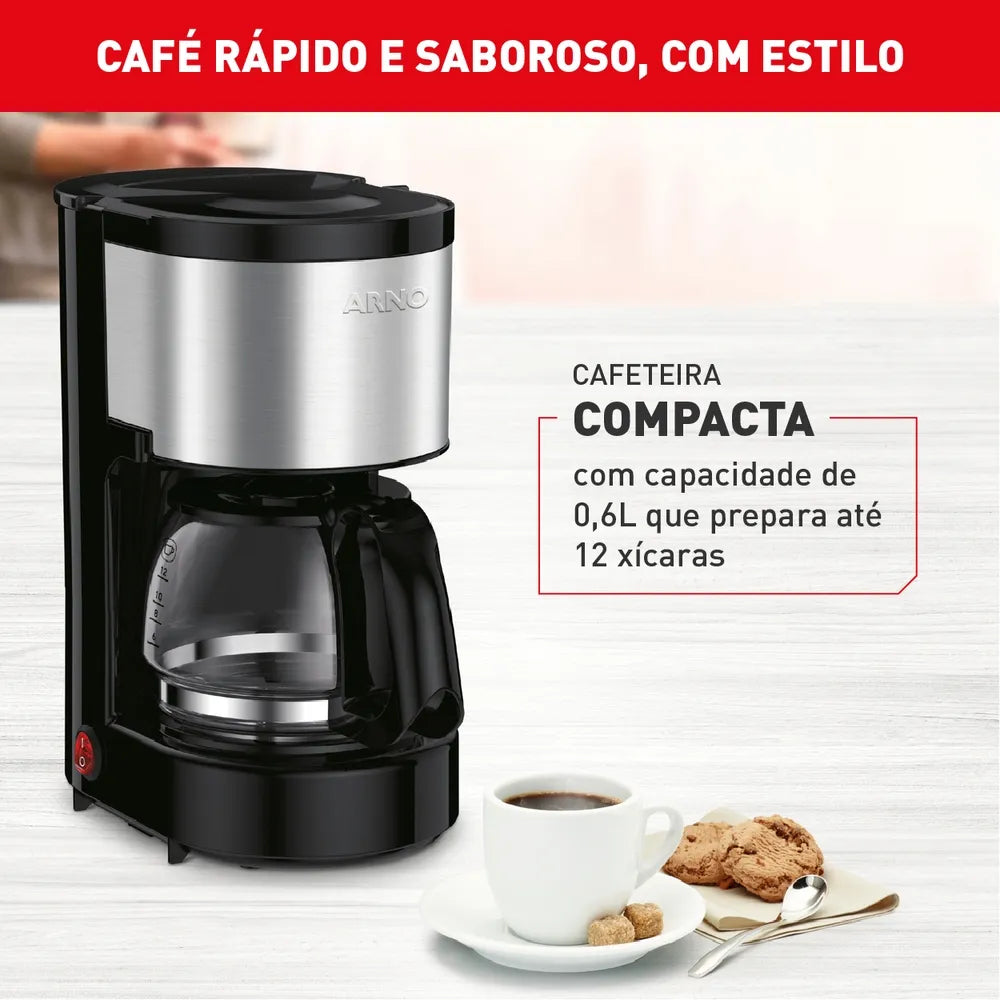Cafeteira Filtro Perfectta Inox com 600ml de Capacidade e Jarra de Vidro CFPI